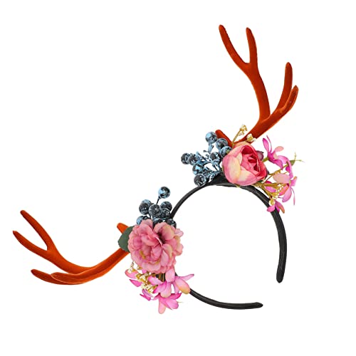 VICASKY Weihnachtliches Rentier Geweih Stirnband mit Blumen Festlicher Haaraccessoire für Partys Hochzeiten und Themenveranstaltungen Hautfreundlich und Bequem für Altersgruppen von VICASKY