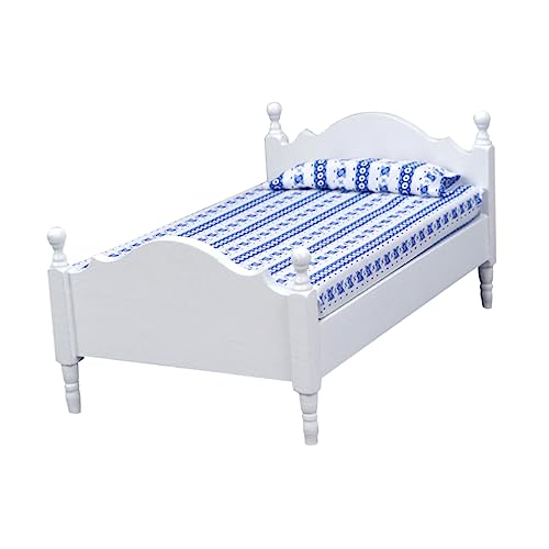 VICASKY Weißes Einzelbett Minibett Deko Modell Kleines Bett Möbel Minibett Modell Miniaturmöbel Einzelbett Minibett Für Puppenhaus Miniaturbett Möbel Kleines Bett Modell Holz von VICASKY