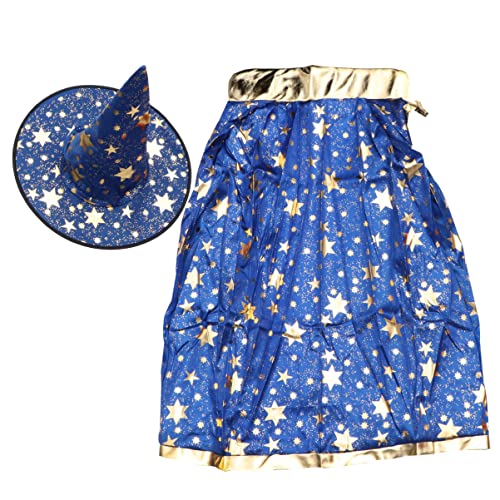 VICASKY Zweiteiliger Satz Kinder Halloween Kostüme, Zaubererumhang mit Hut, Hexenumhang für Cosplay, Blau von VICASKY