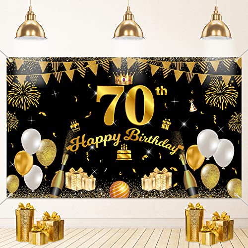 70. Geburtstag Banner Schwarz Gold,70. Geburtstag Dekoration 70. Extra Großes Banner, 70.Schwarz Gold Happy Birthday Banner, 70.Stoff Zeichen Poster Hintergrund Banner, 70. Mann Geburtstag Banner von VICSOM