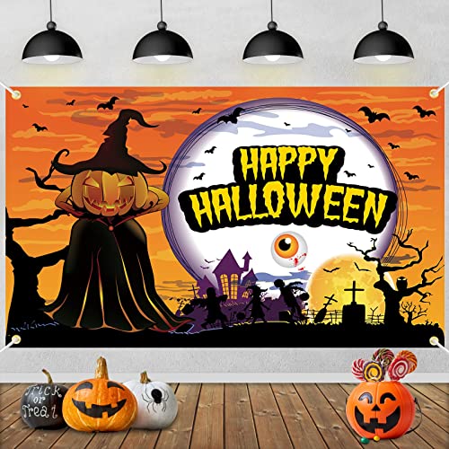 VICSOM Halloween Dekoration Banner - Happy Halloween Hintergrund für Drinnen Draußen Party mit Kürbis von VICSOM