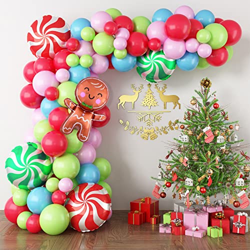 VICSOM Weihnachten Luftballon Girlande, 113 Stück Weihnachten Ballon Girlande Arch Kit mit Rot Grün Rosa Weihnachts Luftballons und Süßigkeiten Lebkuchenmann Luftballon für Weihnachten Party Urlaub von VICSOM