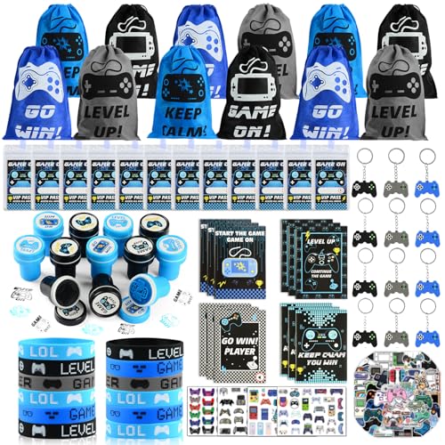 126 Stück Videospiel Party Mitgebsel Kindergeburtstag Set mit VIP Pass Fahrkarte Silikon Armbänder Schlüsselbund Stempel und Tattoo, Videospiel Gastgeschenke Geburtstag für kinder Jungen Mädchen Gamer 126 Stück Videospiel Party Mitgebsel Kindergeburtstag Set mit VIP Pass Fahrkarte Silikon Armbänder Schlüsselbund Stempel und Tattoo, Videospiel Gastgeschenke Geburtstag für kinder Jungen Mädchen Gamer von VICTERR