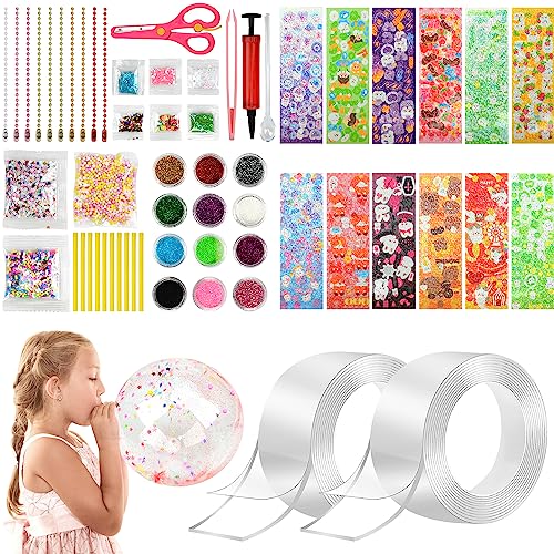 2 Rollen Nano Tape Bubbles Set, DIY Bubble Tape Nano Klebeband Doppelseitig mit Pumpe, Pailletten, Glitzerpuder und Aufklebern, Mehrzweck Blowing Bubble Tape Geschenk Bastelsets für Kinder Erwachsene von VICTERR