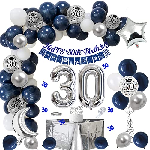 30 Geburtstag Männer, Deko 30 Geburtstag mann, Luftballon Blau 30 Geburtstag Deko, Happy Birthday Girlande Ballon Blau Silber Deko, Luftballons Geburtstag für 30. Geburtstag Party Dekoration von VICTERR
