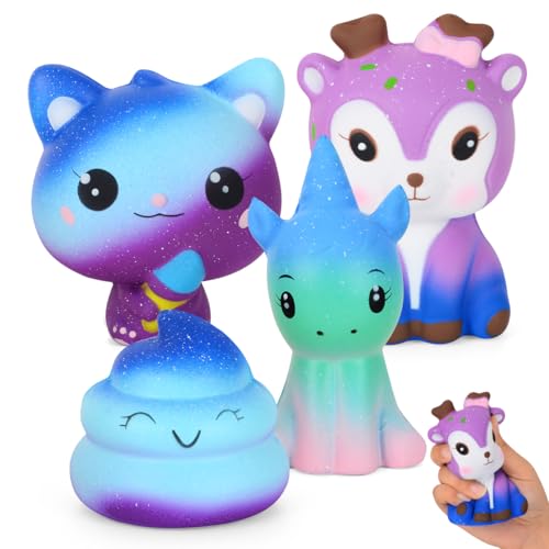 4 Stück Squishy Sternenhimmel Spielzeug, Schönes Kawaii Soft Sinnesspielzeug Stressabbau Angstzustände Autismus Squishies Spielzeug für Mädchen Kinder und Erwachsene, Weihnachts Geburtstagsgeschenke von VICTERR