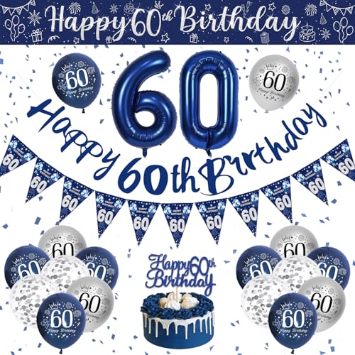 60. Geburtstag Deko Männer, Blau Silber Luftballons Geburtstag, Deko 60 Geburtstag Mann, Geburtstagsdeko 60 Jahre Party Deko mit Happy Birthday Girlande Konfetti Ballons für 60 Geburtstag Dekoration 60. Geburtstag Deko Männer, Blau Silber Luftballons Geburtstag, Deko 60 Geburtstag Mann, Geburtstagsdeko 60 Jahre Party Deko mit Happy Birthday Girlande Konfetti Ballons für 60 Geburtstag Dekoration von VICTERR