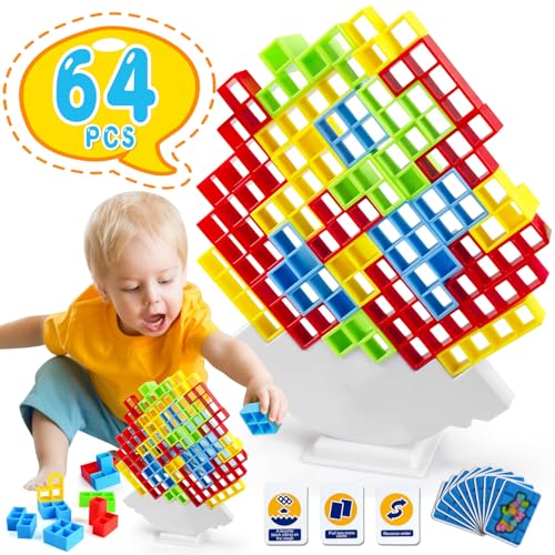 64PCS Spiel, Tetris Balance Spielzeug Tower Game, Kreatives Stapelspiel, Stapelblöcke Balancing Spiel für Jungen und Mädchen ab Jahre 3 + von VICTERR