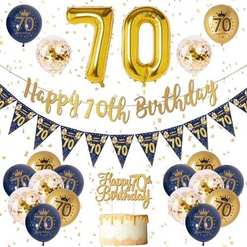 70 Geburtstag Dekoration Männer Blau Gold 70. Geburtstag Girlande Banner, Geburtstagsdeko für Männer 70, Navy Blau Gold Geburtstag Luftballons 70, Konfetti Luftballons für Männer 70. Geburtstag von VICTERR