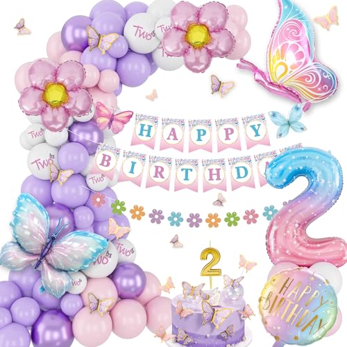Geburtstagsdeko 2 Jahre Mädchen, Rosa Lila Geburtstag Ballons, Geburtstagsdeko Mädchen, Set Mit Schmetterling Folienballons, Alles Gute Zum Geburtstag Banner, Luftballon 2, Schmetterling Aufkleber Geburtstagsdeko 2 Jahre Mädchen, Rosa Lila Geburtstag Ballons, Geburtstagsdeko Mädchen, Set Mit Schmetterling Folienballons, Alles Gute Zum Geburtstag Banner, Luftballon 2, Schmetterling Aufkleber von VICTERR