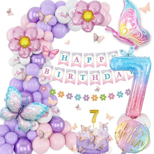 Geburtstagsdeko Mädchen 7 Jahre, Rosa Lila Geburtstag Ballons,Schmetterling Deko 7. Geburtstag Mädchen, Set Mit Schmetterling Folienballons, Alles Gute Zum Geburtstag Banner, Schmetterling Aufkleber Geburtstagsdeko Mädchen 7 Jahre, Rosa Lila Geburtstag Ballons,Schmetterling Deko 7. Geburtstag Mädchen, Set Mit Schmetterling Folienballons, Alles Gute Zum Geburtstag Banner, Schmetterling Aufkleber von VICTERR