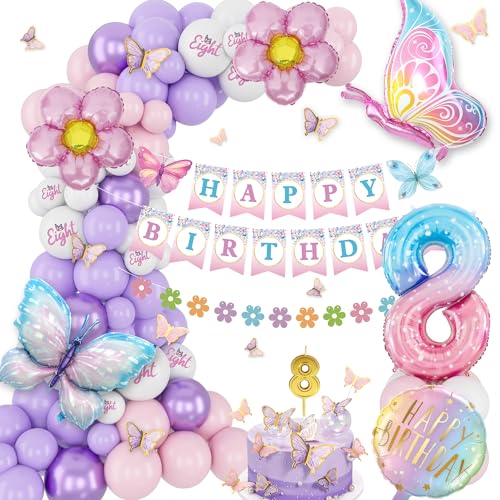 Geburtstagsdeko Mädchen 8 Jahre, Rosa Lila Geburtstag Ballons, Geburtstagsdeko Mädchen, Set Mit Schmetterling Folienballons, Alles Gute Zum Geburtstag Banner, Luftballon 8, Schmetterling Aufkleber Geburtstagsdeko Mädchen 8 Jahre, Rosa Lila Geburtstag Ballons, Geburtstagsdeko Mädchen, Set Mit Schmetterling Folienballons, Alles Gute Zum Geburtstag Banner, Luftballon 8, Schmetterling Aufkleber von VICTERR