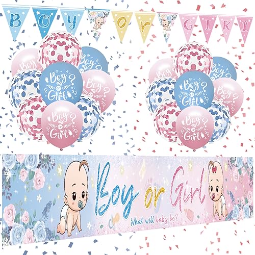 Gender Reveal Party Deko, Blau und Rosa Baby Party Dekoration Mädchen Junge, Gender Reveal Party Dekoratio Banner, Blau und Rosa Konfetti Luftballons, Baby Shower Dreieckiges Flaggenbanner Gender Reveal Party Deko, Blau und Rosa Baby Party Dekoration Mädchen Junge, Gender Reveal Party Dekoratio Banner, Blau und Rosa Konfetti Luftballons, Baby Shower Dreieckiges Flaggenbanner von VICTERR