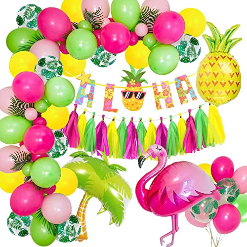 Hawaii Party Deko, Hawaii Beach Party Dekorationens mit Flamingo Luftballon, ALOHA Banner, Tropische Ballons, Tassels für ALOHA Tropischen Garten Tiki Luau Sommer Party von VICTERR