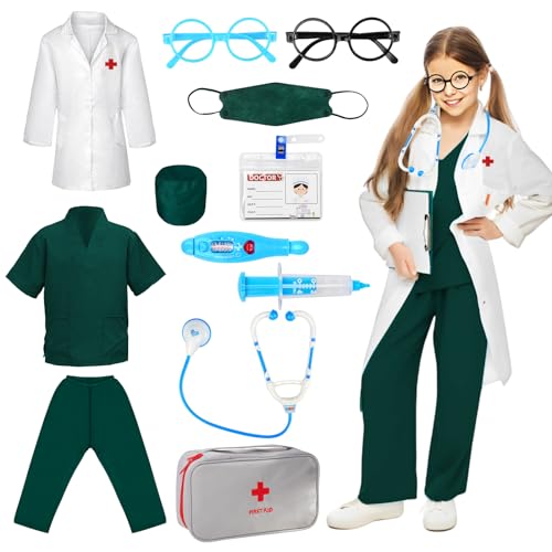 Arzt Kostüm Kinder, Weiß Arztkittel Kinder Unisex Langarm Laborkitel, OP Oberteile und Hosen mit Stethoskop, Jungen Mädchen Doktor Spielzeug Kit Rollenspiel Fasching Halloween Kostüme für Kinder. Arzt Kostüm Kinder, Weiß Arztkittel Kinder Unisex Langarm Laborkitel, OP Oberteile und Hosen mit Stethoskop, Jungen Mädchen Doktor Spielzeug Kit Rollenspiel Fasching Halloween Kostüme für Kinder. von VICTERR