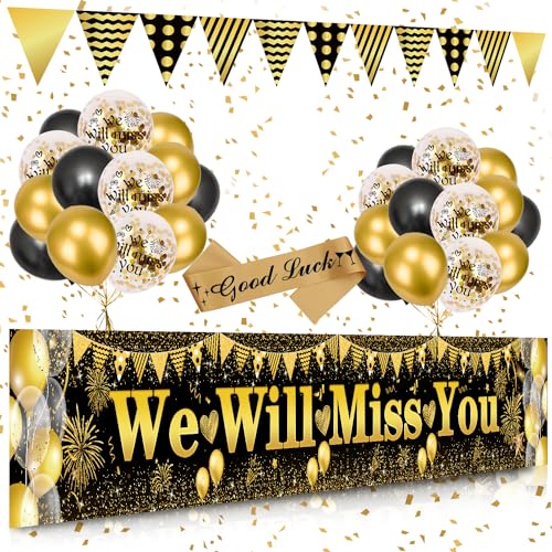 We Will Miss You Banner Dekorationen, Ruhestand Banner Luftballons, Schwarzes Gold, Good Luck Dekorationen für Ruhestand Vrlassen, Abschlussfeier, Weggehen, Abschiedsdekorationen We Will Miss You Banner Dekorationen, Ruhestand Banner Luftballons, Schwarzes Gold, Good Luck Dekorationen für Ruhestand Vrlassen, Abschlussfeier, Weggehen, Abschiedsdekorationen von VICTERR