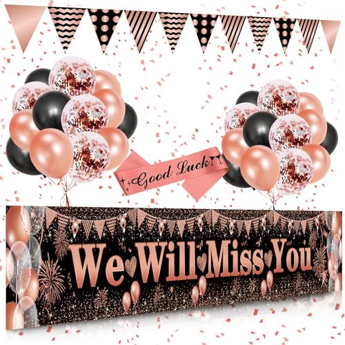 We Will Miss You Banner Dekorationen, Ruhestand Banner Luftballons, Schwarzes Roségold, Good Luck Dekorationen für Ruhestand Vrlassen, Abschlussfeier, Weggehen, Abschiedsdekorationen We Will Miss You Banner Dekorationen, Ruhestand Banner Luftballons, Schwarzes Roségold, Good Luck Dekorationen für Ruhestand Vrlassen, Abschlussfeier, Weggehen, Abschiedsdekorationen von VICTERR