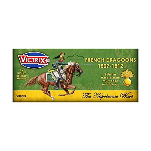 VICTRIX Französische Napoleonische Dragoner - 12 Miniaturen mit Pferden - 28 mm Kunststoff-Modelle - Unlackiert und unmontiert - Für Napoleonische Kriege und Wargaming - Alter: 7+ bis 84+ von VICTRIX