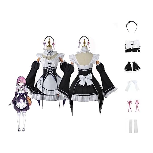 VIDOJI Anime Rem Ram Cosplay Kostüm Dienstmädchen Kleid Halloween Kostüm Komplettset mit,XXL-Black von VIDOJI