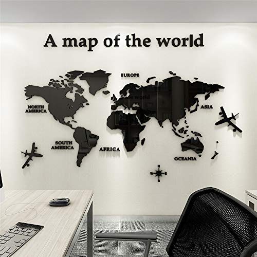 VIDOO Karte Wandaufkleber 3D Acryl Dreidimensionale wasserdichte Wandaufkleber Für Büro Sofa Tv Hintergrund Wand Dekorativ - Schwarz von VIDOO