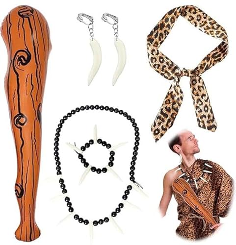 VIDSTW 5 STK Höhlenmensch Kostüm Zubehör Knochen Schmuck Steinzeit Kostüm Aufblasbare Streitkolben Leopard Stirnband Elfenbein Armband Halskette Ohrringe Höhle Kostüm für Karneval Cosplay VIDSTW 5 STK Höhlenmensch Kostüm Zubehör Knochen Schmuck Steinzeit Kostüm Aufblasbare Streitkolben Leopard Stirnband Elfenbein Armband Halskette Ohrringe Höhle Kostüm für Karneval Cosplay von VIDSTW
