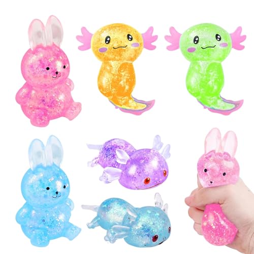 VIDSTW 6 Stück Axolotl Squishy Squeeze Kaninchenform Axolotl Spielzeug Bunt Stressabbau Squishy Ball Dehnbar Stress Toy für Geburtstags Party Anti Stress Spielzeug Erwachsene Kinder von VIDSTW