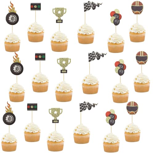 VIEVRE 18 Stück Cars Tortendeko, Muffins Deko, Motorrad und Auto Kuchen Topper, Rennwagen Cupcake für Kuchendeko Geburtstag Junge von VIEVRE
