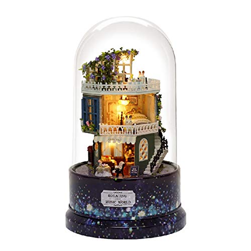 Kreative DIY Puppenhaus Warm Dream House Miniatur mit rotierender Spieluhr Staubschutz LED-Licht von VIFERR
