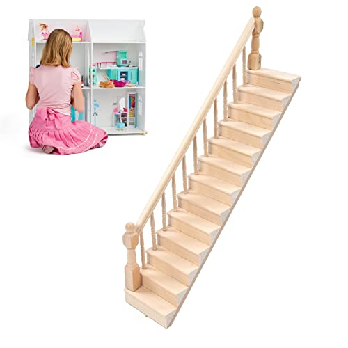 VIFERR Puppenhaus Treppe, 1:12 DIY Miniatur Holztreppe Puppenhaus Möbel Zubehör für Puppenhaus Bastelarbeiten (Linker Handlauf) von VIFERR