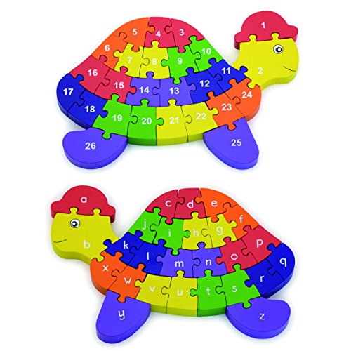 VIGA - 2-in-1 3D-Alphabet- & Zahlenpuzzle in Schildkrötenform - Holz von VIGA