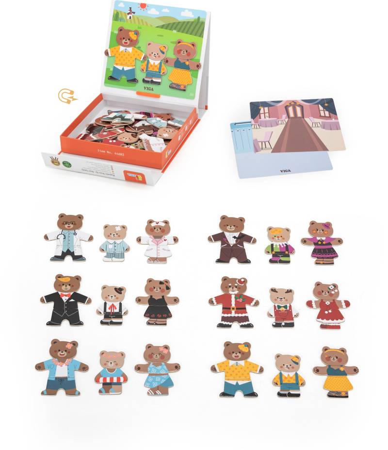 VIGA Dress Up Magnet-Set Bär Familie 54 Teile von VIGA