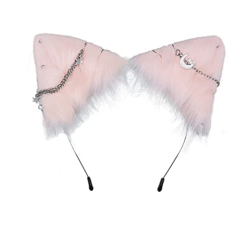 VIGVAN Damen Katze Cosplay Ohren Zubehör Punk Gothic Kreuz Katze Ohren Stirnbänder Clips (Rosa Stern) von VIGVAN