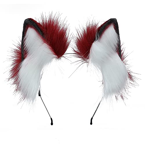 VIGVAN Handgemachte Wolf Fuchs Ohren Cosplay Kopf Zubehör Kawaii Haarband (Wolf Rot Weiß) von VIGVAN
