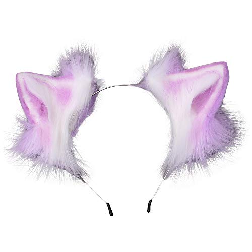 VIGVAN KYC Tierohren Kawaii Plüsch Katzenohren Haarspange Lolita Kopfschmuck Halloween Cosplay (Lila Weiß Haarband) von VIGVAN