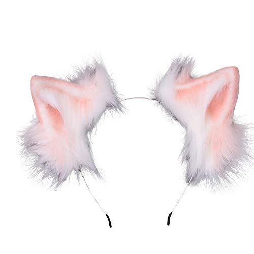 VIGVAN KYC Tierohren Kawaii Plüsch Katzenohren Haarspange Lolita Kopfschmuck Halloween Cosplay (Rosa Weiß Haarband) von VIGVAN