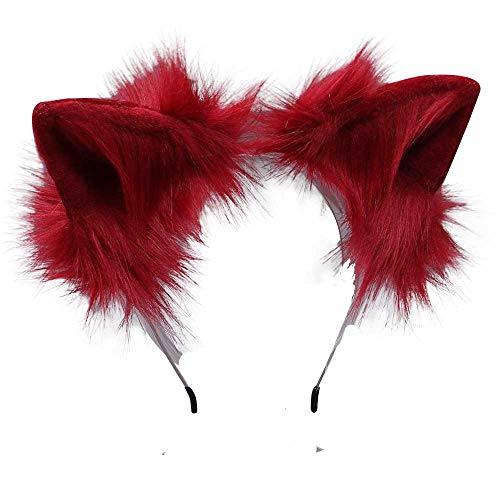 VIGVAN KYC Tierohren Kawaii Plüsch Katzenohren Haarspange Lolita Kopfschmuck Halloween Cosplay (rotes Haarband) von VIGVAN