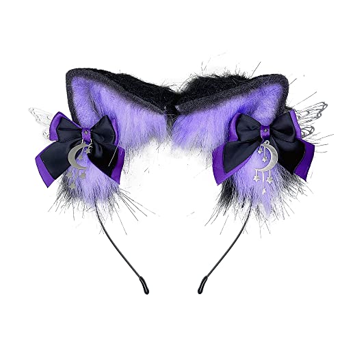 VIGVAN Katze Cosplay Ohren Zubehör Punk Gothic Kreuz Katze Ohren Stirnbänder Clips (H Lila) von VIGVAN