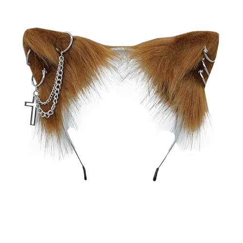 VIGVAN Katze Cosplay Ohren Zubehör Punk Gothic Kreuz Katze Ohren Stirnbänder Clips (Tan) von VIGVAN
