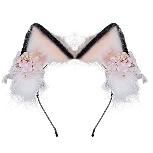 VIGVAN Kawaii Fuchs Katzen Ohren Haarband Haarnadel Katzen Cosplay (F Rosa Weiß Haarnadel1) von VIGVAN