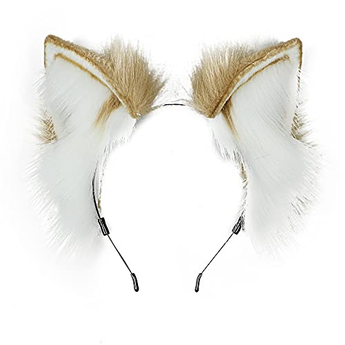 VIGVAN Kawaii Fuchs Katzen Ohren Haarband Haarnadel Katzen Cosplay (Kamel Weiß Haarband) von VIGVAN