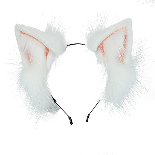 VIGVAN Kawaii Fuchs Katzen Ohren Haarband Haarnadel Katzen Cosplay (Weiß Rosa Haarband) von VIGVAN
