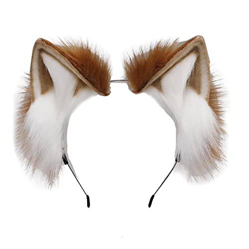 VIGVAN Kawaii Fuchs Katzen Ohren Haarband Haarnadel Katzen Cosplay (Braun Weiß Haarband) von VIGVAN