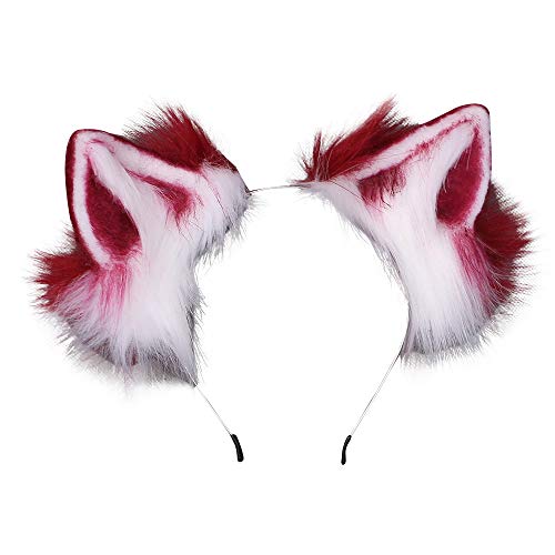 VIGVAN Kawaii Fuchs Katzen Ohren Haarband Haarnadel Katzen Cosplay (Rot Weiß Haarband) von VIGVAN