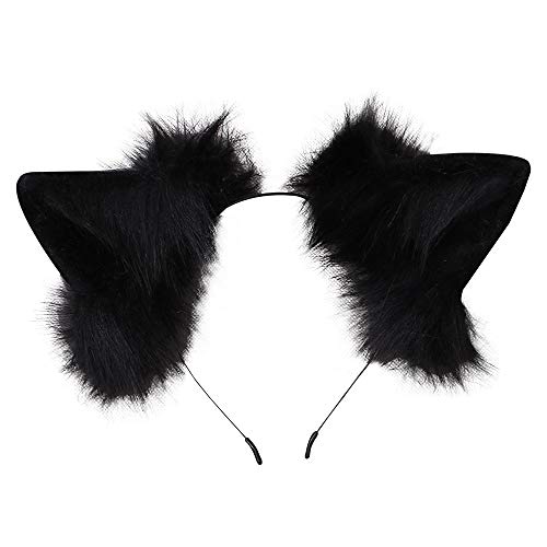 VIGVAN Kawaii Fuchs Katzen Ohren Haarband Haarnadel Katzen Cosplay (Schwarz Haarband) von VIGVAN