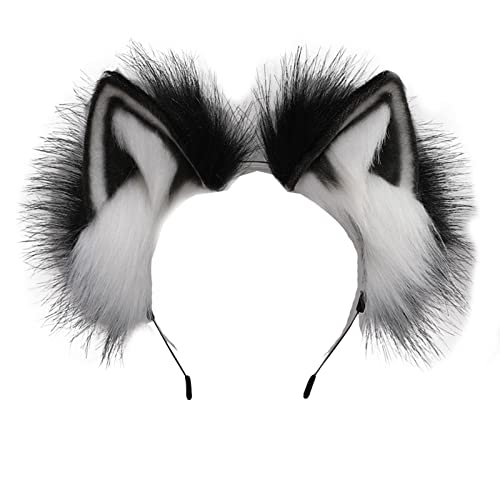 VIGVAN Kawaii Fuchs Katzen Ohren Haarband Haarnadel Katzen Cosplay (Schwarz Weiß Haarband) von VIGVAN