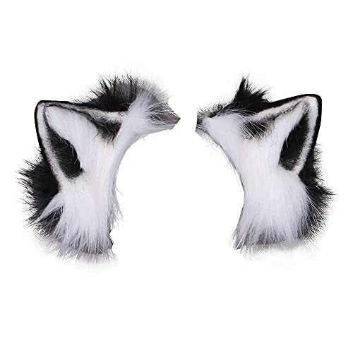 VIGVAN Kawaii Fuchs Katzen Ohren Haarband Haarnadel Katzen Cosplay (Schwarz Weiß Haarnadel) von VIGVAN