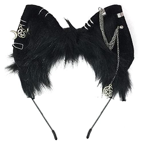VIGVAN Tier Cosplay Ohren Fuchs Katze Ohren Kette Punk Kreuz Katze Ohren Stirnbänder (3C Schwarz) von VIGVAN