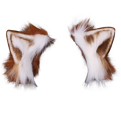 VIGVAN Tierohren Kawaii Plüsch Katzenohren Haarspange Lolita Kopfschmuck Halloween Cosplay (Braun Weiß) von VIGVAN