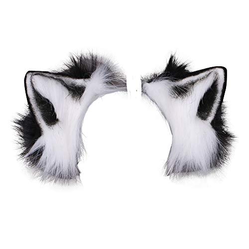 VIGVAN Tierohren Kawaii Plüsch Katzenohren Haarspange Lolita Kopfschmuck Halloween Cosplay (Schwarz Weiß) von VIGVAN