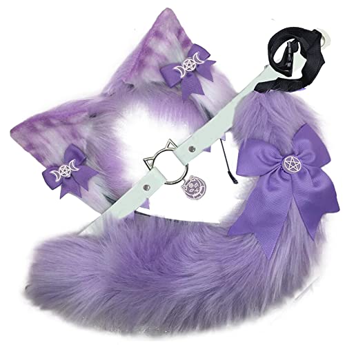 VIGVAN Wolf Ohr Stirnband und Schwanz Set Fluffy Plüsch Wolf Cosplay Kostüme (Lila) von VIGVAN